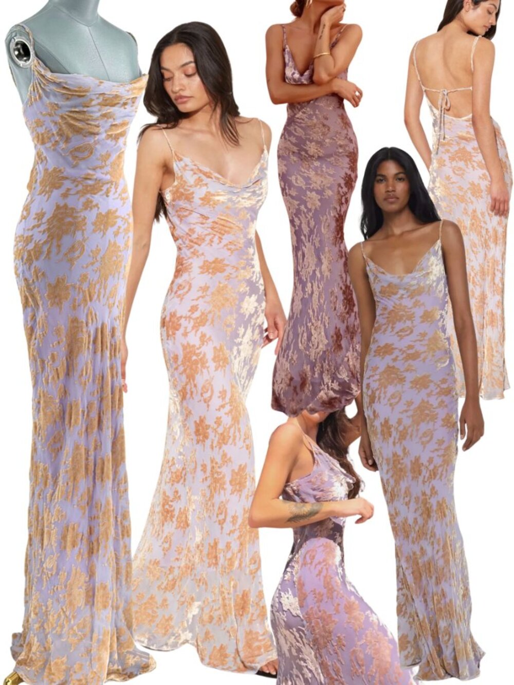 🆕 RAT & BOA 🧿 NWT Athena Cowl Neck Devoré Velvet Maxi Dress, Lilac - Sz S